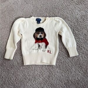 Ralph Lauren girls 2T Dog Cotton & Wool knit crewneck puff shoulder sweater